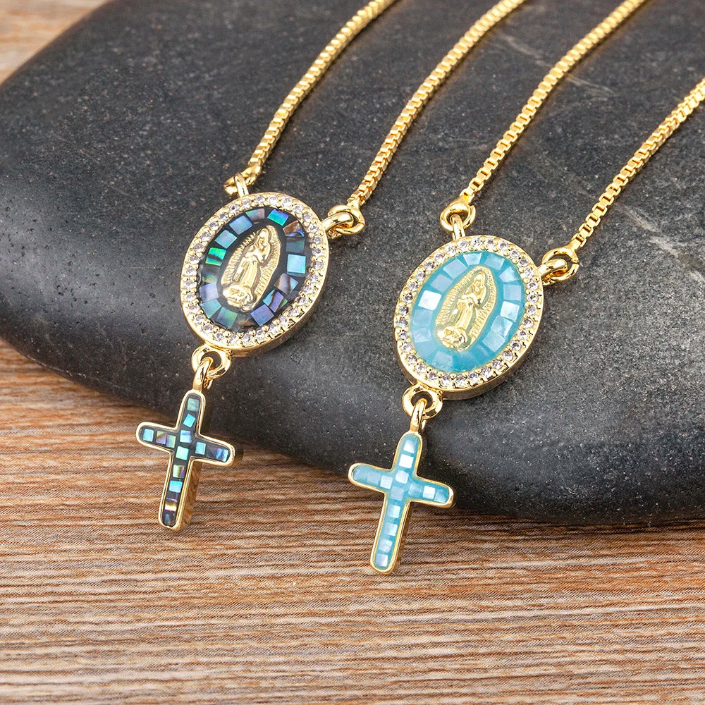Nidin Fashion Gold-Plated Virgin Mary Cross Pendant Necklace for Women and Men, Religious Charm Jewelry