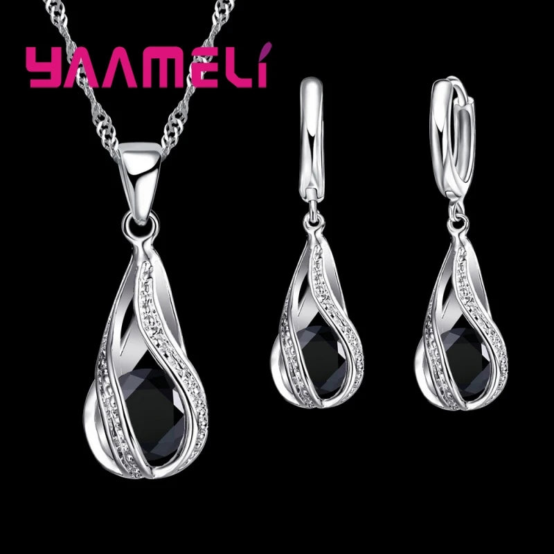925 Sterling Silver Cubic Zircon Bridal Jewelry Set for Women, Crystal Necklace and Earrings, Elegant Wedding Gift