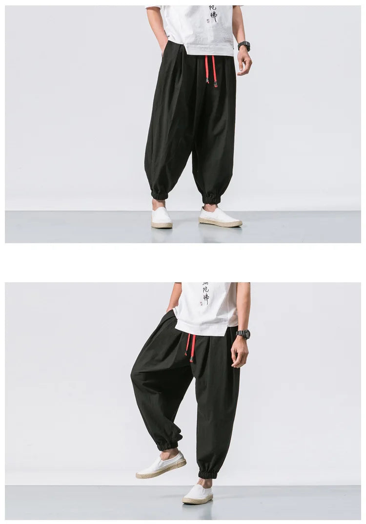 New Oversized Men Harem Pants Loose Chinese Style Cotton and Linen Sweatpants Joggers High Quality Casual Trousers Men