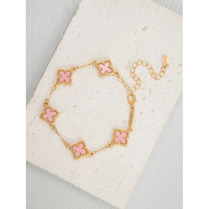 New Lucky Clover Bracelet for Women, Gold-Plated Stainless Steel Single-Sided Flower Design