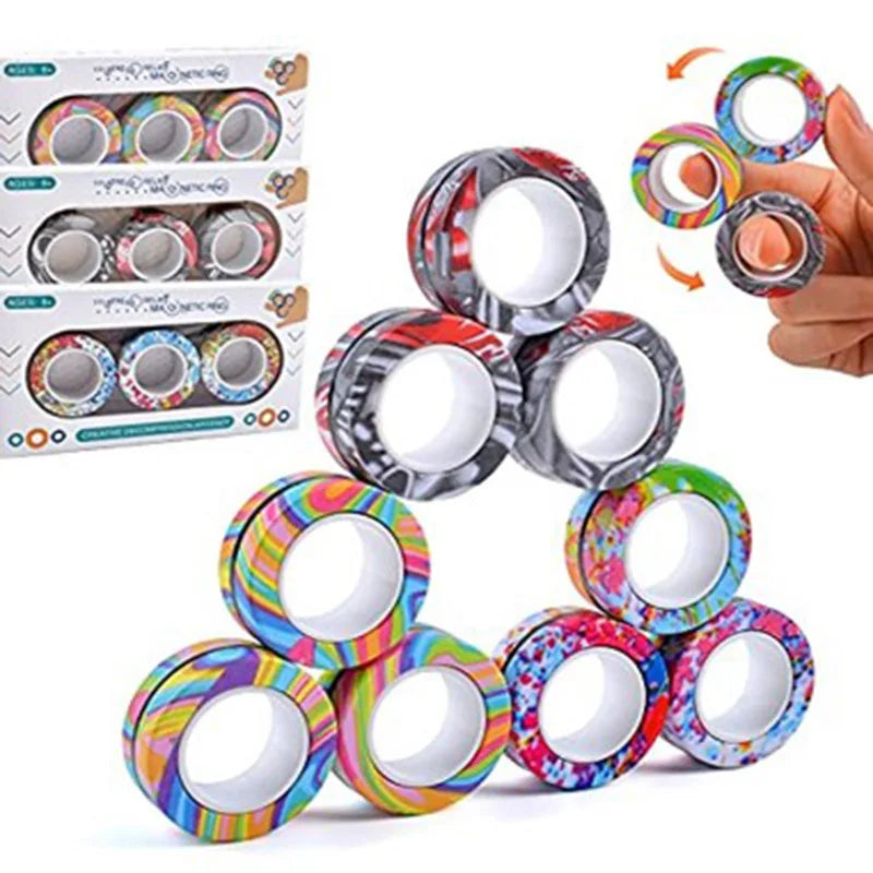 3-Piece Magnetic Fidget Rings Set: Colorful Stress Relief Toys for Adults and Kids