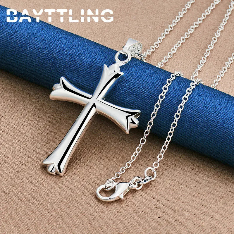 Silver Cross Pendant Necklace with 16–30 Inch Chain for Women and Men, Elegant Religious