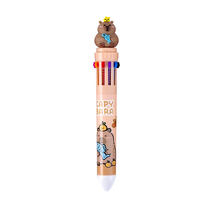 Cartoon Capybara 10-Color Ballpoint Pen - 0.5mm Gel Pen for School Supplies