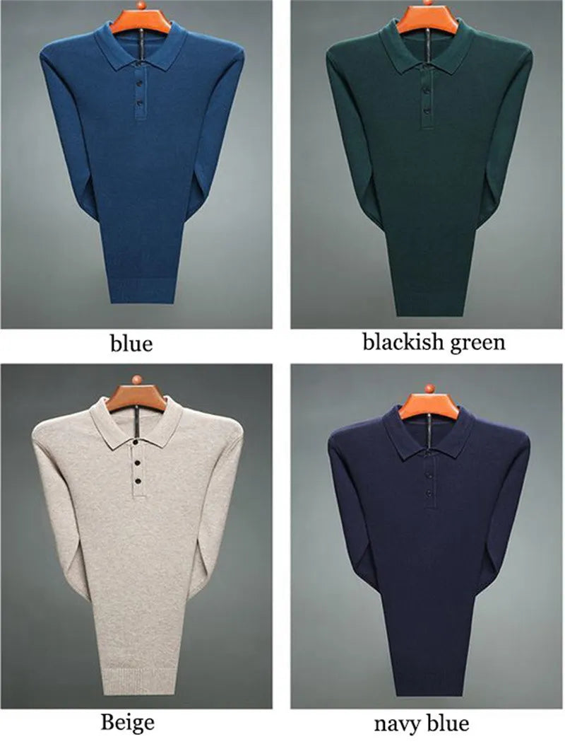 Soft Cashmere Sweater Men&#39;s Clothing Tops Autumn Winter Male Business Casual Polo Collar Knitted Pullover Spring