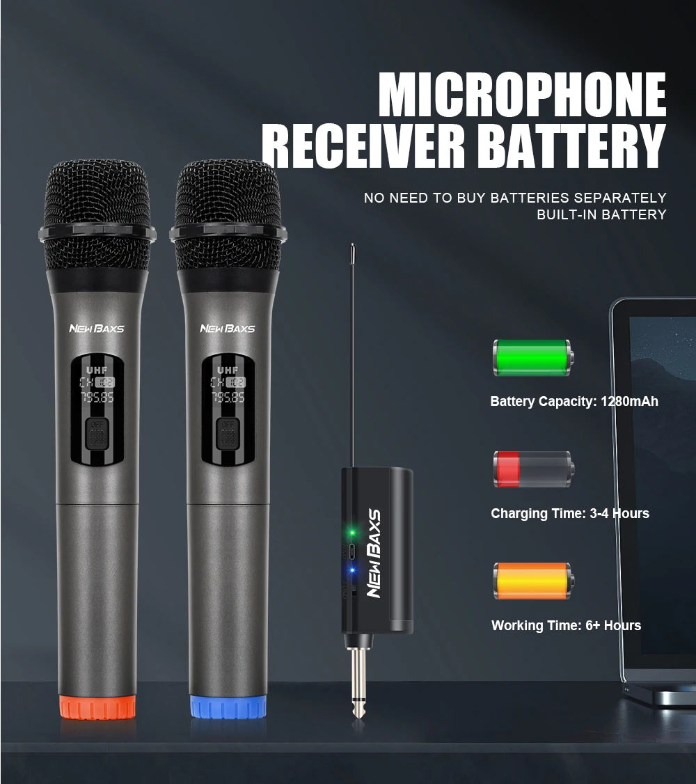 UHF Wireless Handheld Microphone System with 2 Channels for Karaoke and Events