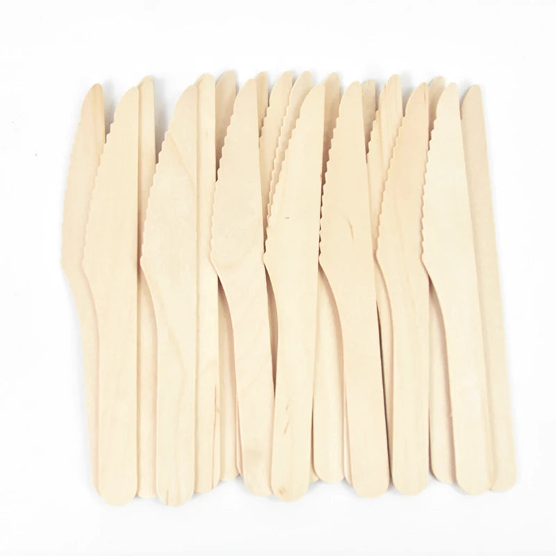 Disposable Wooden Cutlery Set: Rustic Spoon, Fork, and Knife for Wedding, Birthday Parties, and Table Decor – Ideal for Desserts and Cakes