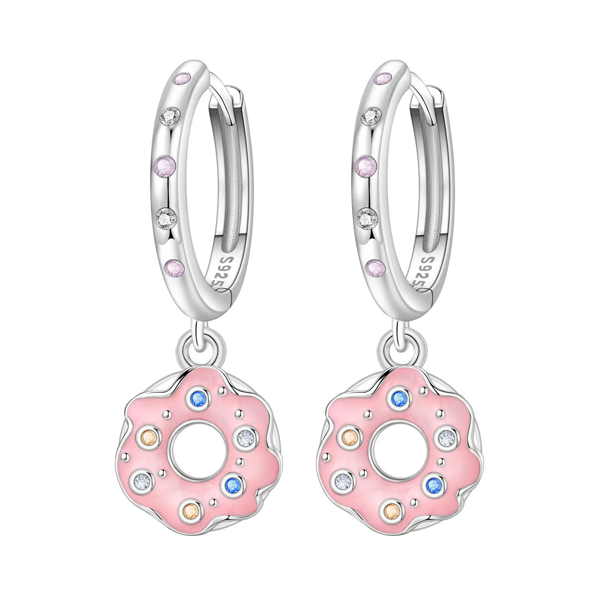 Original 925 Sterling Silver Pink Paw Print Earrings with Zircon, Heart Flower and Leaf Design, Elegant Women's Party Jewelry Gift