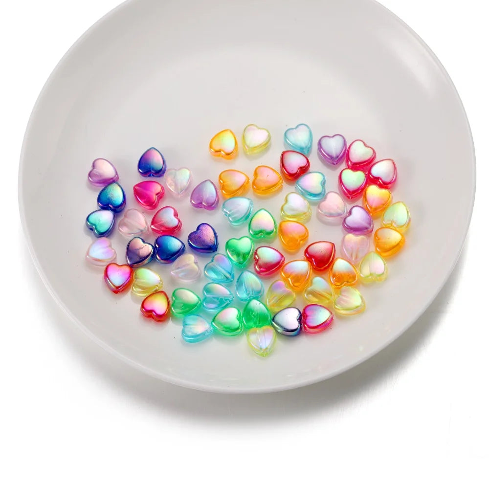 100PCS 9mm Colorful Heart Acrylic Spacer Beads – Perfect for DIY Jewelry Making, Necklaces, and Bracelets