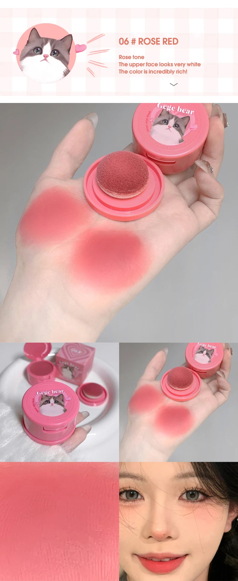 Gege Bear Bang Bang Soft Fog Powder Blusher - Matte Finish for Natural Lift &amp; Tender Makeup