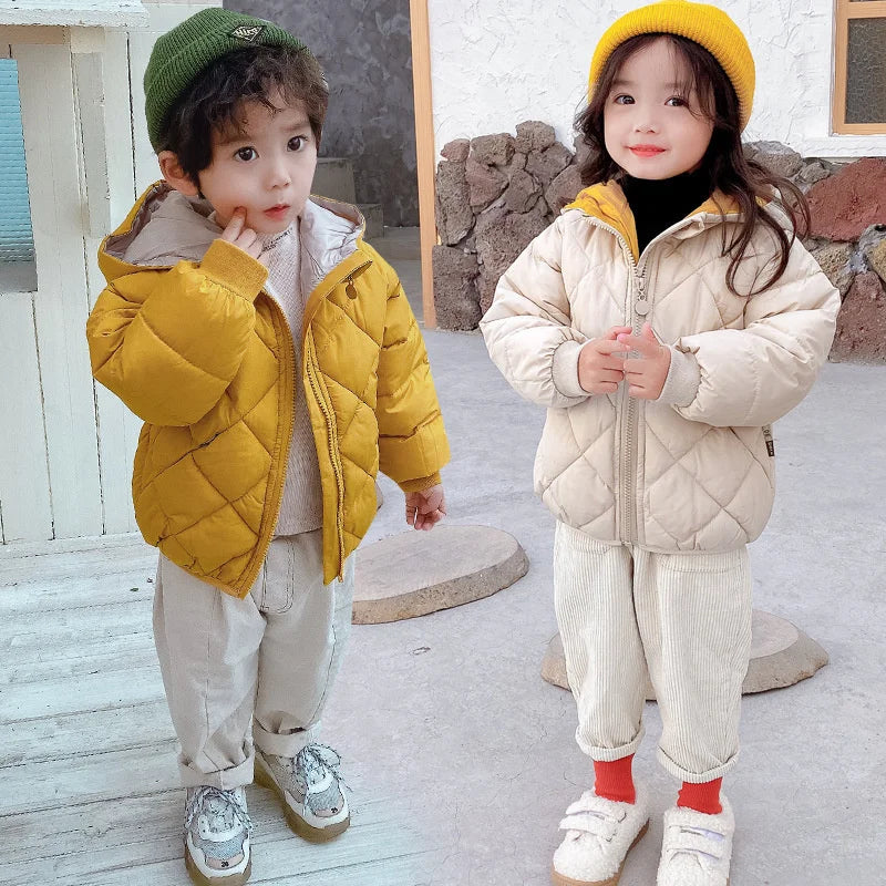 Spring New Children’s Down Jackets – Thick Warm Hooded Coats for Boys and Girls, Fashionable Outerwear for Ages 3-8 Years