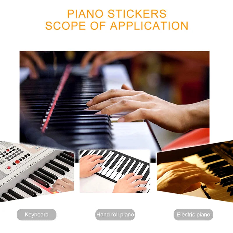 Colorful Transparent Piano Keyboard Stickers for 49/54/61/88 Key Instruments