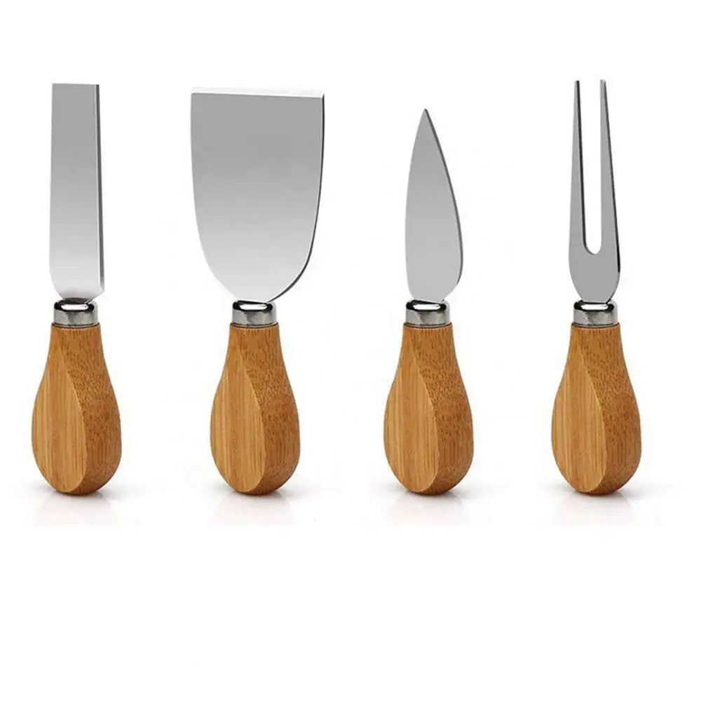 Bamboo Cheese Board Set: Includes Cheese Knife, Slicer, Fork, and Scoop – Perfect Kitchen Tools for Serving and Cutting Cheeses