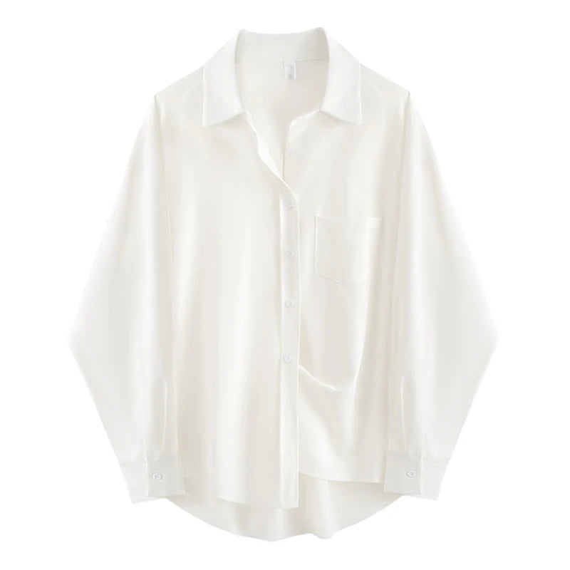 Zadily Spring Oversized White Shirt: Minimalist Long Sleeve Button-Up Tunic Blouse