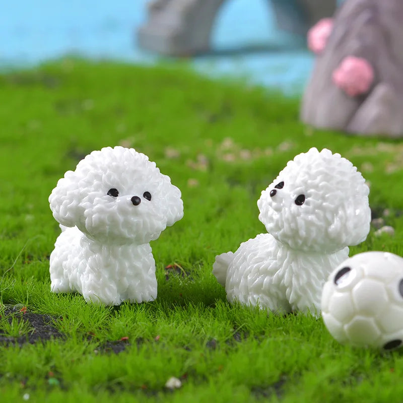 Mini Bichon Frise Dog Figurine: Cute Ornament for Fairy Garden and Home Decor