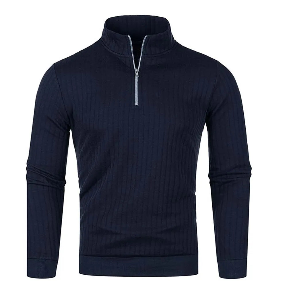 Men&#39;s Semi Turtleneck Long Sleeve Half Zip Pullover Knitted Sweater - Female Knitwear Tops