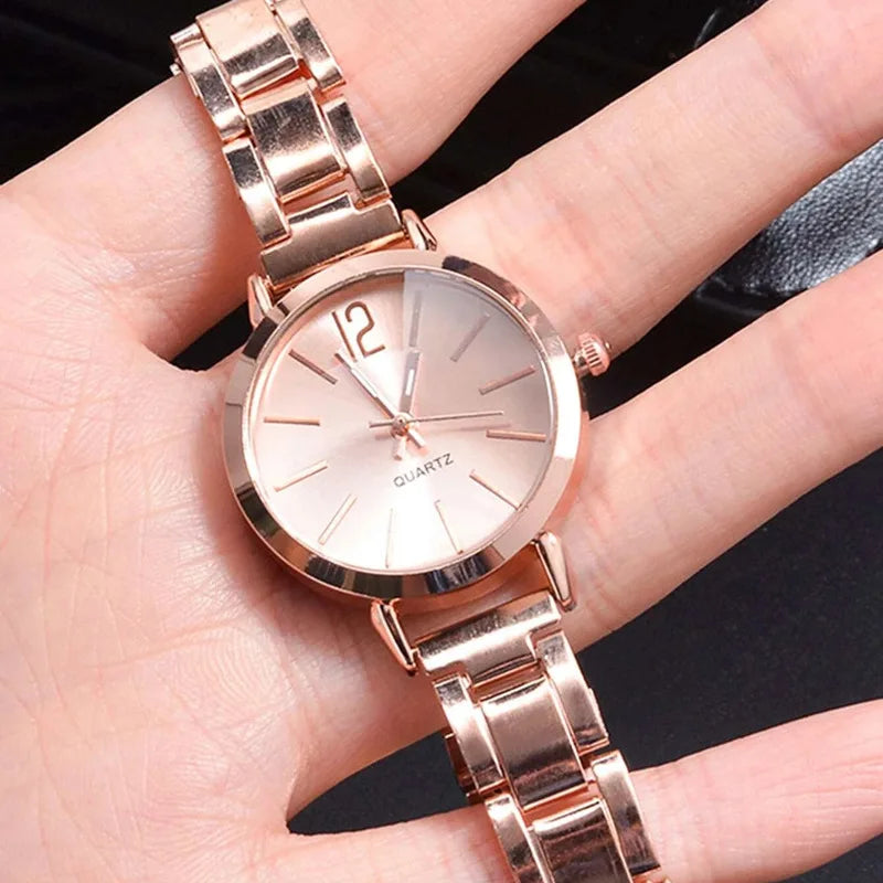 Ladies Fashion Digital Alloy Quartz Watch Set – 2-Piece Bracelet Style Luxury Watches for Women