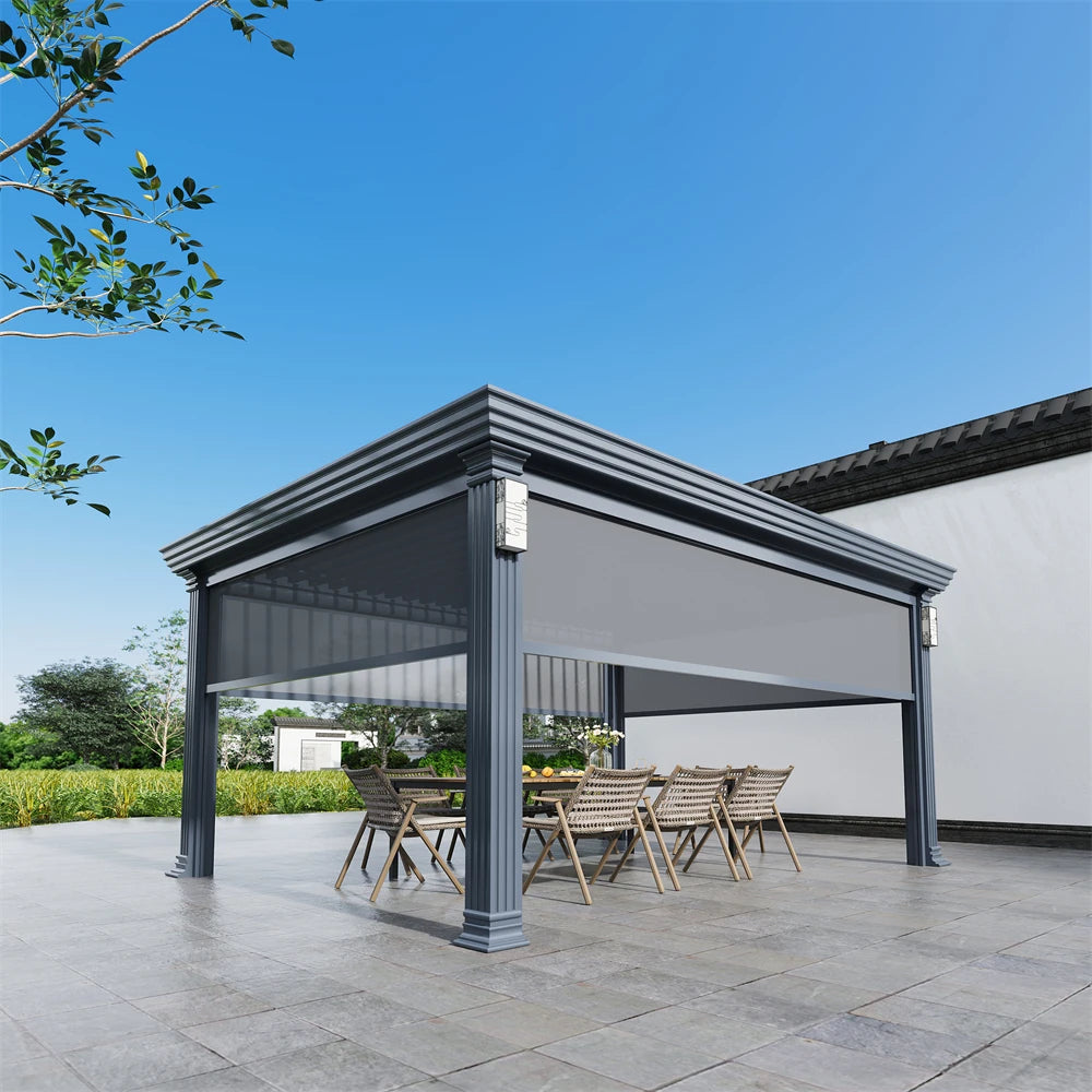 Customizable Louvered Pergola with Adjustable Waterproof Roof - Motorized Remote Control