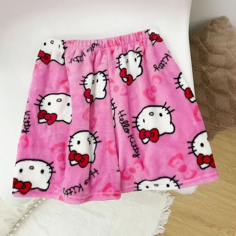 Sanrio Hello Kitty Y2K Kawaii Anime Flannel Pajamas – Women’s Warm Woolen Cartoon Casual Home Pants