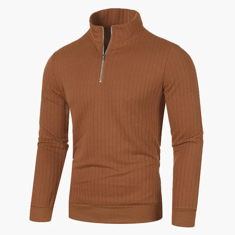 Men&#39;s Semi Turtleneck Long Sleeve Half Zip Pullover Knitted Sweater - Female Knitwear Tops