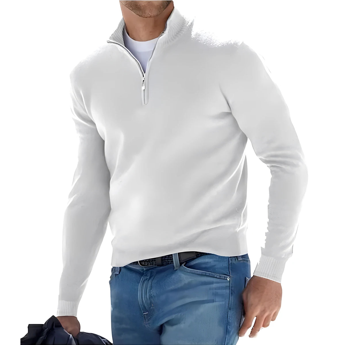 Autumn Men&#39;s Warm Pullover Sweater – Half Zipper, Solid Color, Slim V-neck, Long Sleeve Casual Sweatshirt for Winter