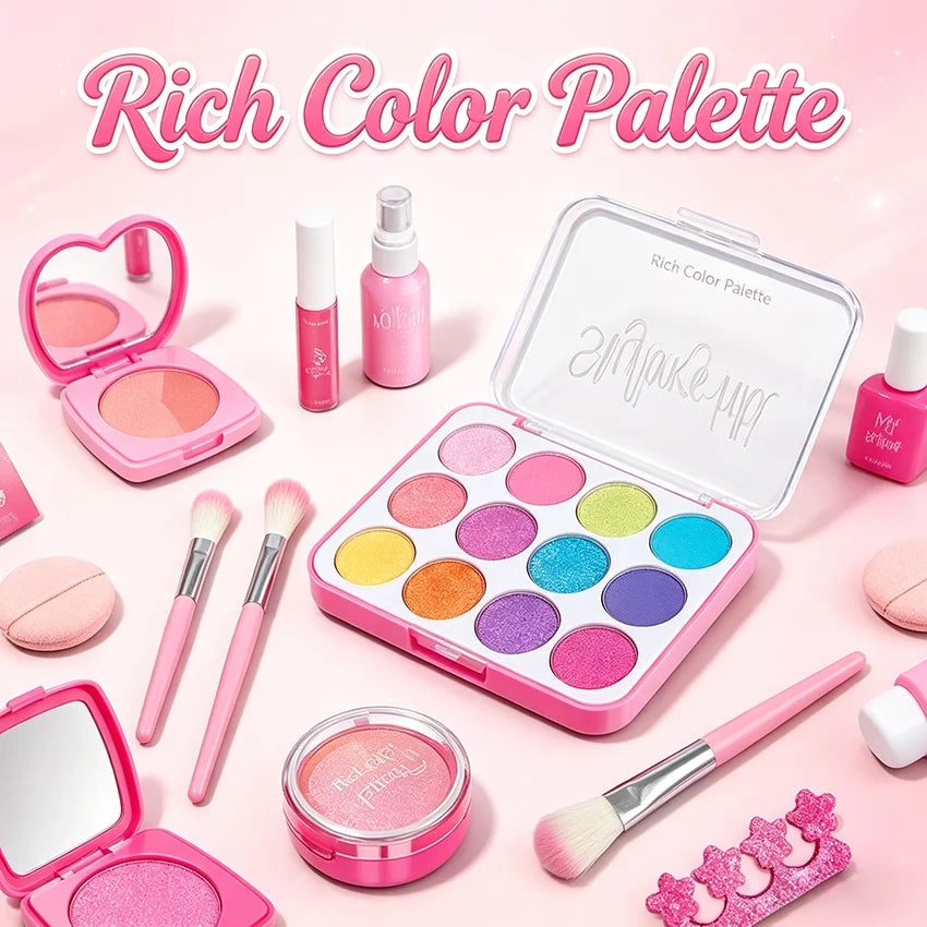 Princess Pretend Makeup Set for Girls, Toy Nail Polish, Lipstick and Eyeshadow, Fun Dress-Up Roleplay Gift