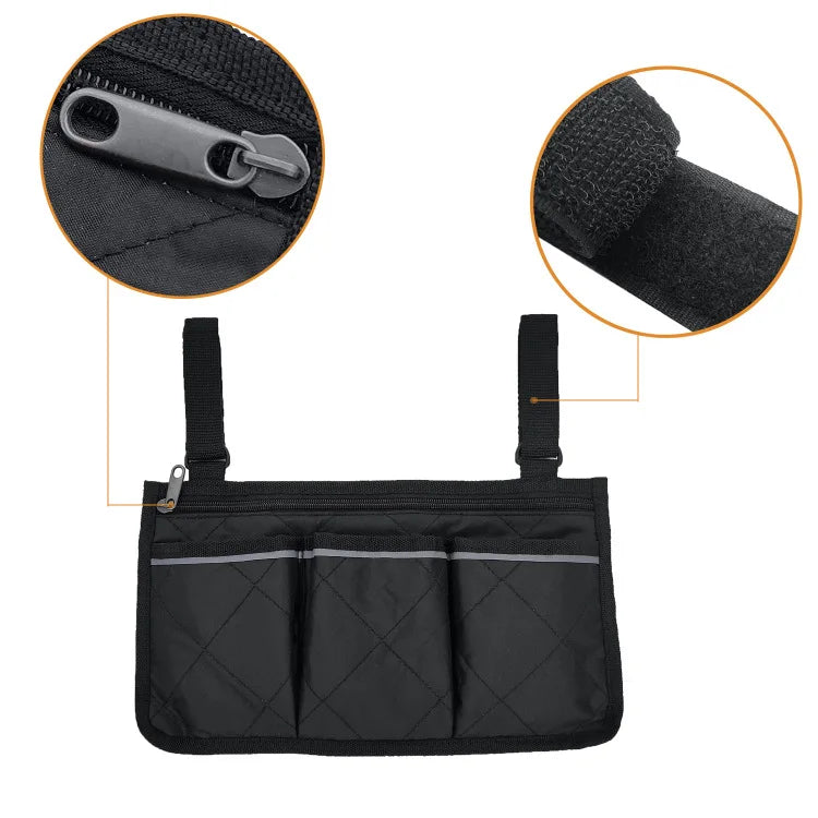 Wheelchair Armrest Bag: Multi-Pocket Side Storage Bag with Reflective Strip – Convenient Wheelchair Hanging Organizer