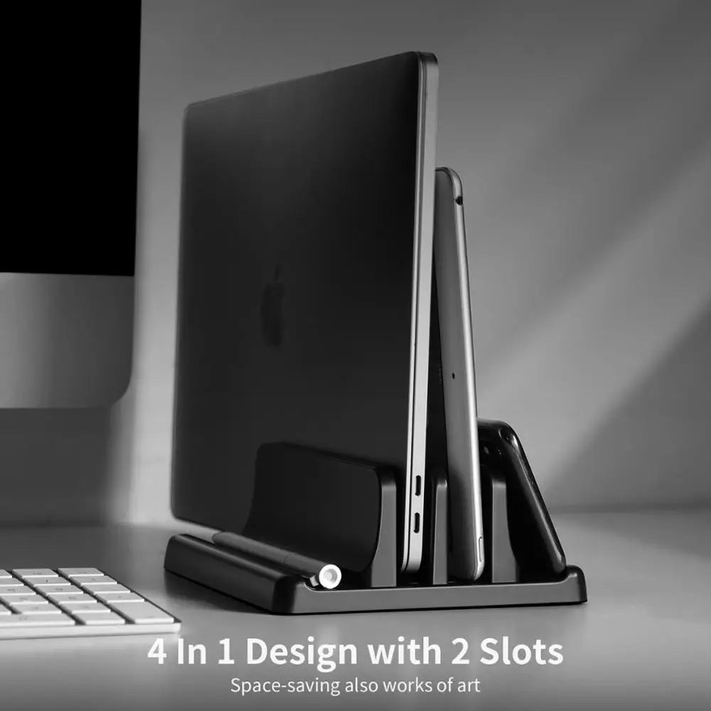 Vaydeer Plastic Vertical Laptop Stand – Adjustable Desktop Holder, Space-Saving 3-in-1 Notebook Dock