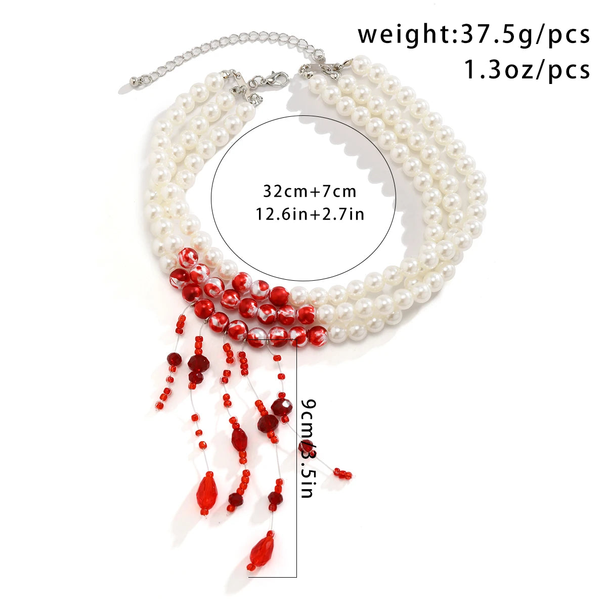 Multilayer Gothic Red Blood Tassel Necklace – Imitation Pearl &amp; Crystal Bead Pendant for Women, Perfect Halloween Jewelry