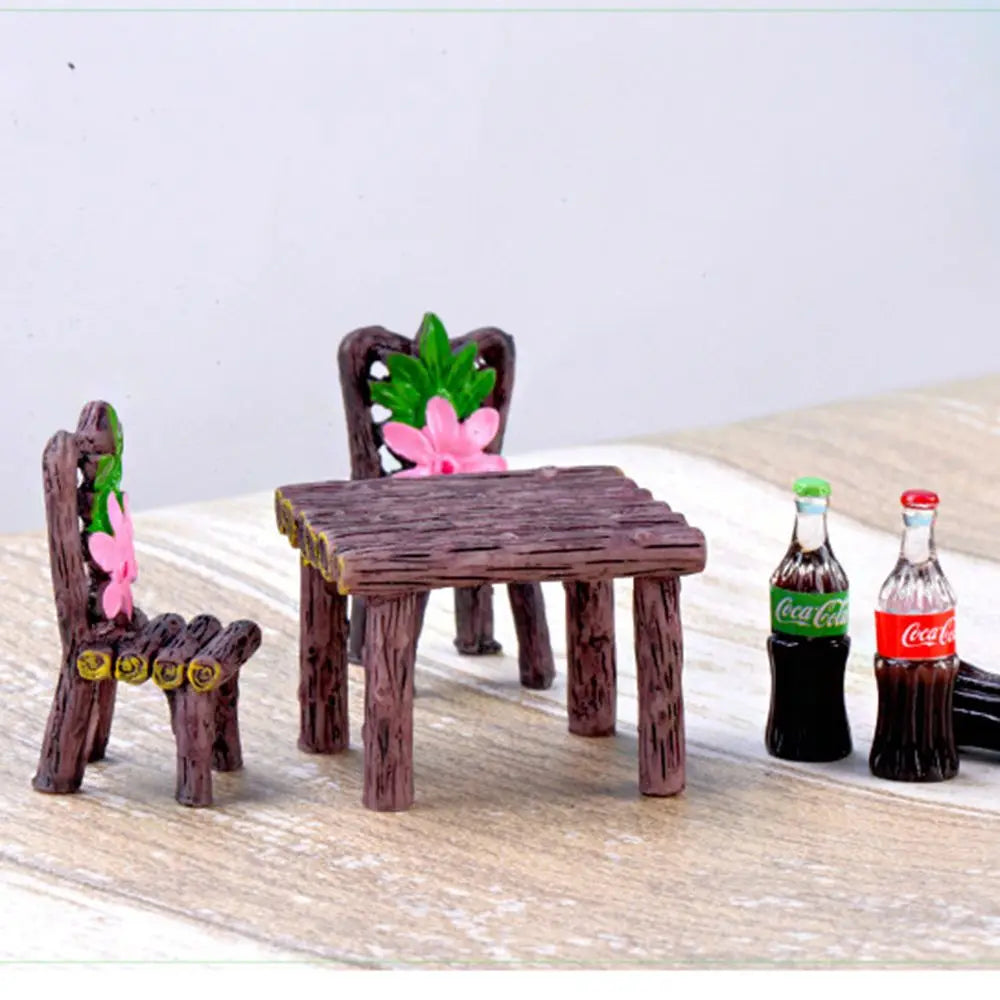 3pcs Miniature Table and Chairs Set - Fairy Garden Furniture for Dollhouses