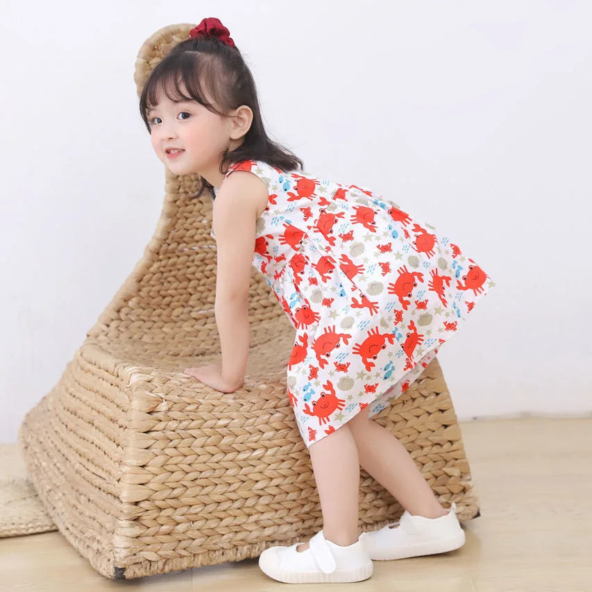 Cotton Summer Dress for Girls – Sleeveless Floral Princess Party Outfit, Perfect Kids Clothing