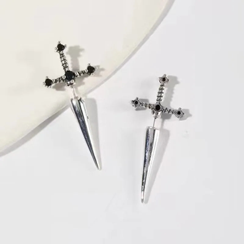 Kinitial Gothic Sword Earrings – Removable Dagger Ear Jackets (Front &amp; Back)