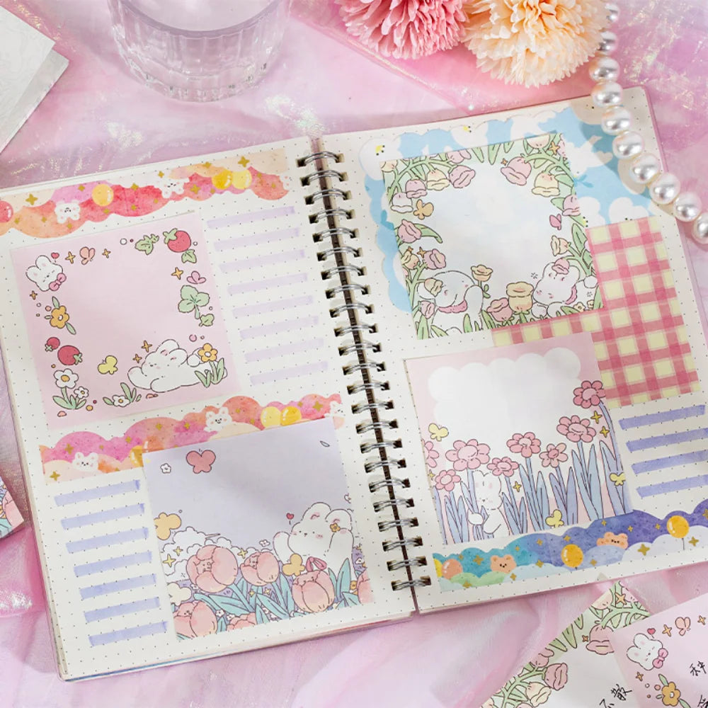 Mr. Paper 100pcs Square Memo Pad - Fresh Floral Decoration for Notes