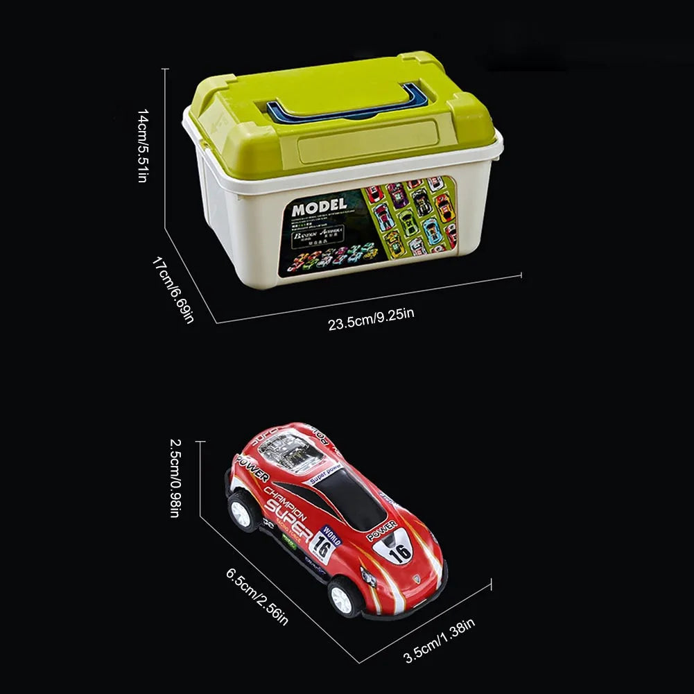 Mini Diecast Car Model Set with Storage Box: Inertia-Powered Vehicles for Kids