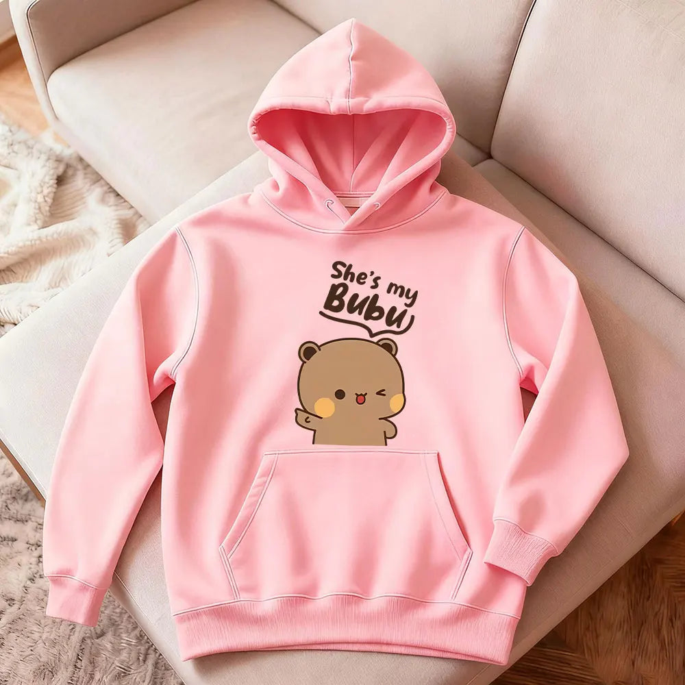 Bubu Dudu Bear Matching Couple Hoodies for Men and Women, Cute His and Hers Pullover Sweatshirts, Casual Fall Winter Outfit