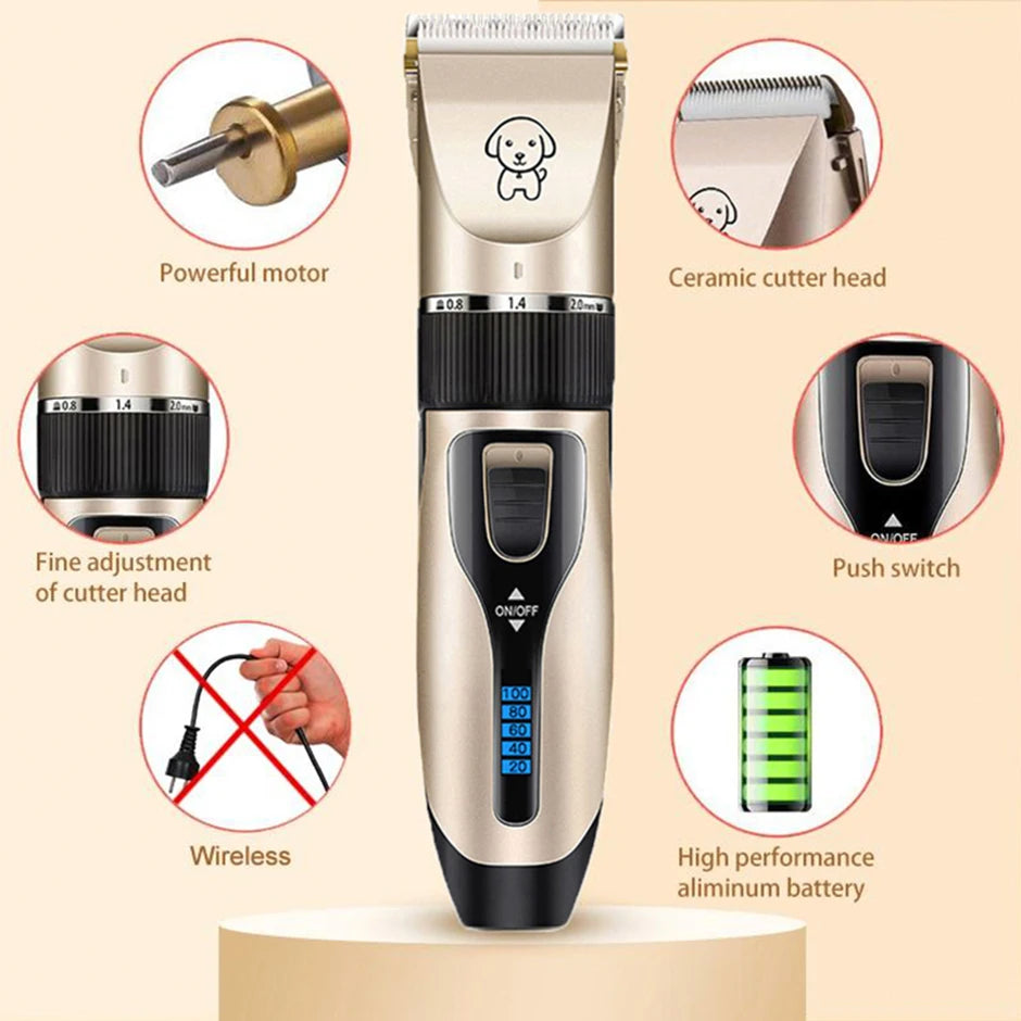 Professional Dog Hair Clipper: All-Metal Rechargeable Pet Trimmer for Quiet Grooming