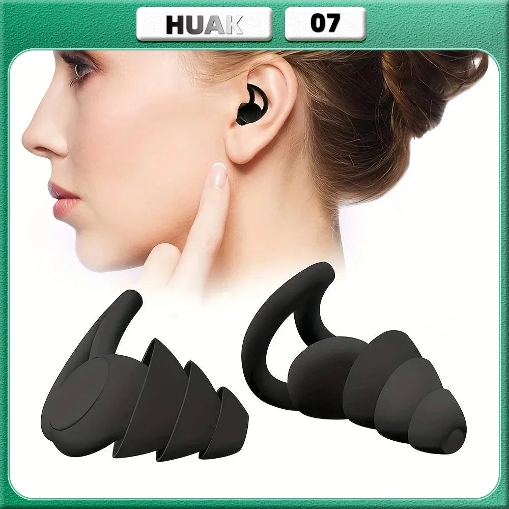 HUAK 3-Layer Ear Plugs for Sleeping Noise Cancelling Soft Silicone Reusable for Swimming and Hearing Protection