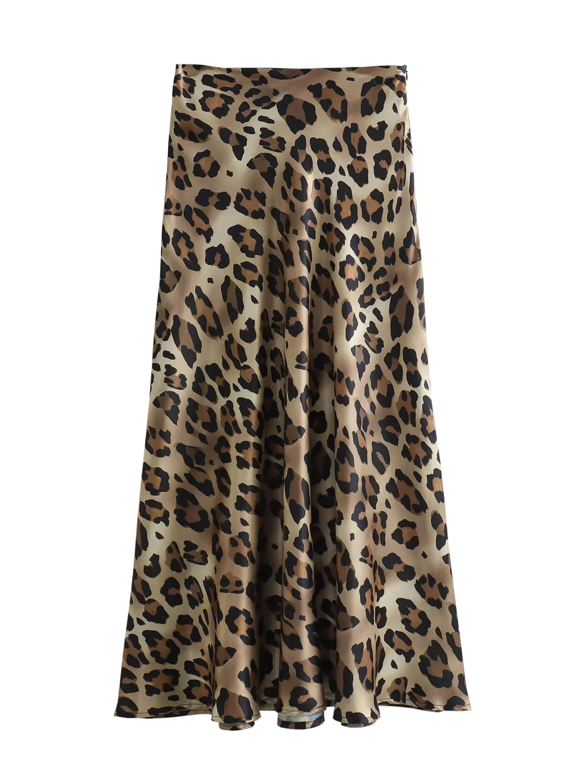 Women&#39;s High-Waist Leopard Print Midi Skirt: Elegant Vintage Satin Fall Skirt