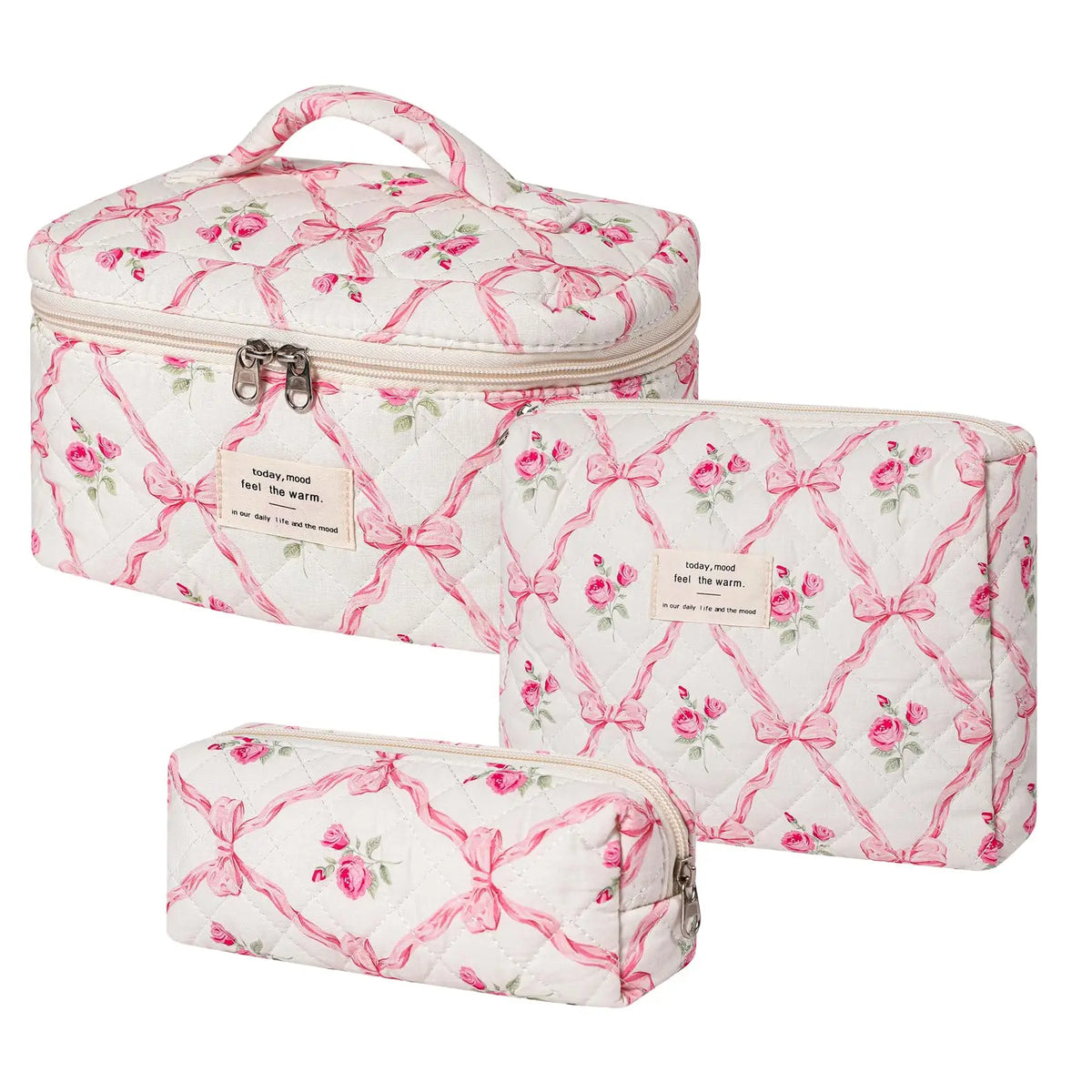 Quilted Cotton Makeup Bag - Portable Zipper Cosmetic Organizer