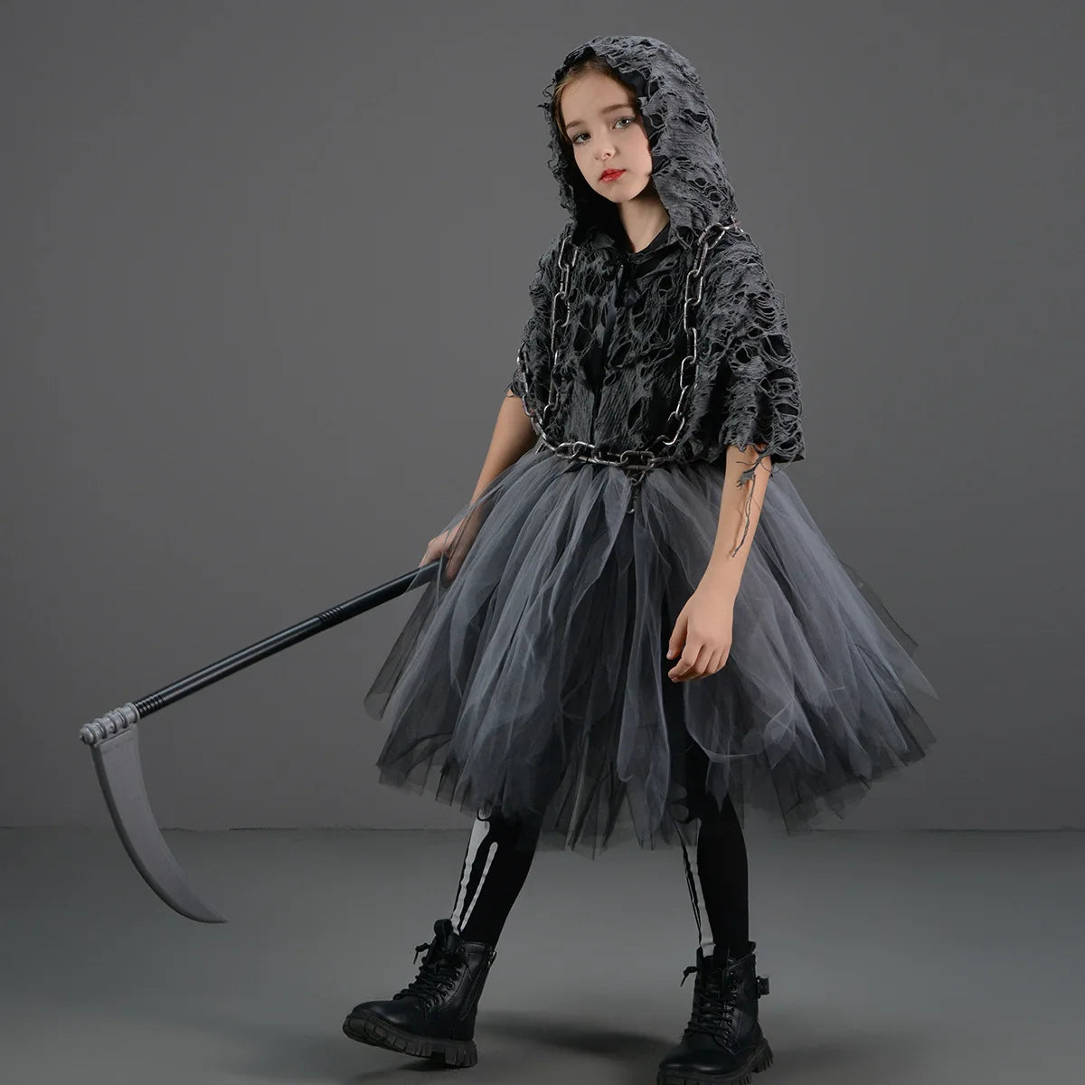 Halloween Grim Dress – Horror Death Cosplay Black Cloak Costume for Kids, Girls&#39; Party Clothes