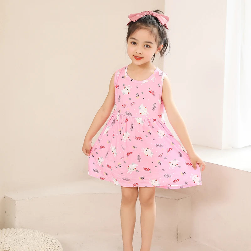 Cotton Summer Dress for Girls – Sleeveless Floral Princess Party Outfit, Perfect Kids Clothing