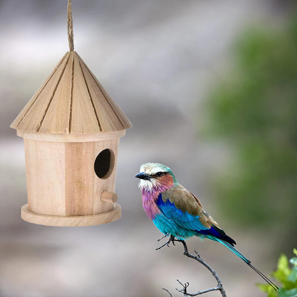 Wall-Mounted Wooden Birdhouse – Natural Hanging Nest for Outdoor Bird Resting