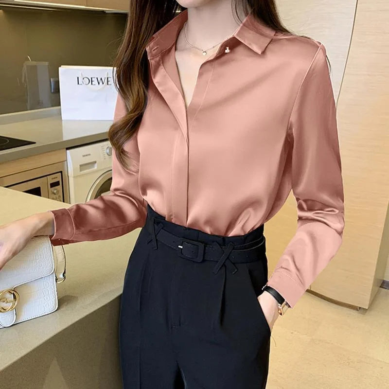 Women&#39;s Casual Long Sleeve Blouse: Spring/Autumn Turn-Down Collar Shirt