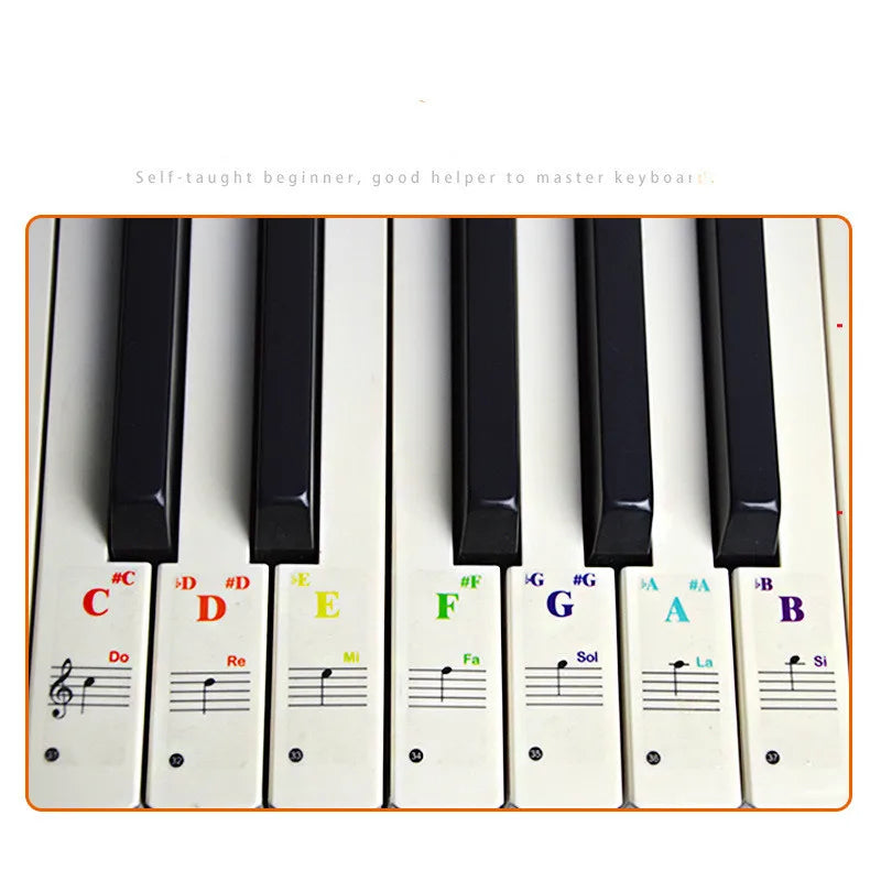 Colorful Transparent Piano Keyboard Stickers for 49/54/61/88 Key Instruments