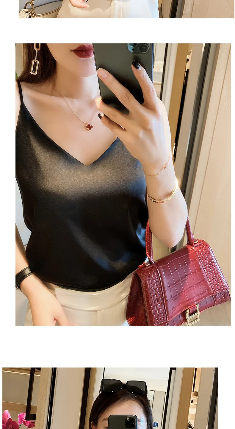 2024 Summer Women&#39;s Slim Camisole: V-Neck Sleeveless Crop Top in Black/White