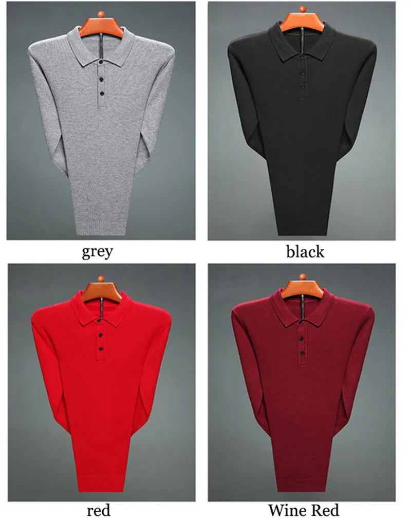 Soft Cashmere Sweater Men&#39;s Clothing Tops Autumn Winter Male Business Casual Polo Collar Knitted Pullover Spring