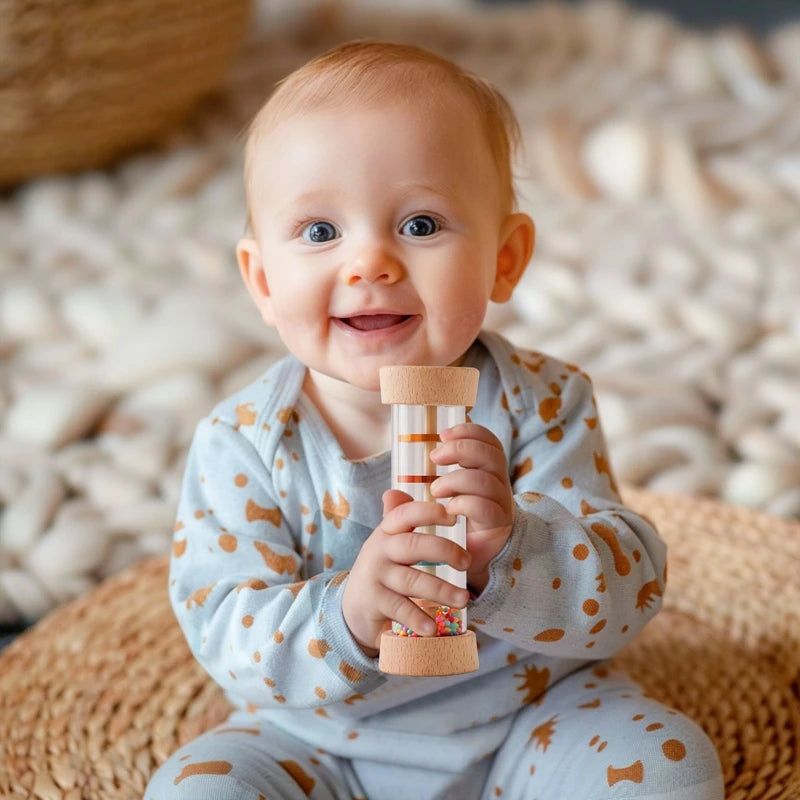 Montessori Baby Rain Stick - Rainbow Hourglass Sensory Music Toy