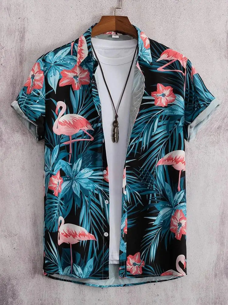 Men's Hawaiian Floral Print Shirt, Casual Short Sleeve Button-Up, Lightweight Beach Holiday Summer Wear