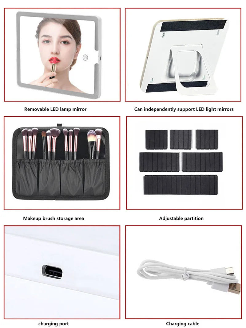 Smart LED Makeup Case with Mirror - Large Capacity Travel Cosmetic Bag