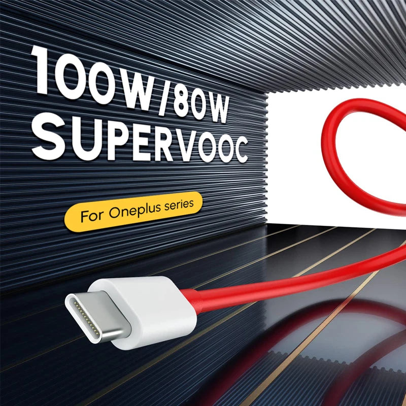 PD 65W Supervooc Fast Charger Cable – USB-C to Type-C for OnePlus Ace, 12, 11, 10T, 9, 8T, 7T Pro, Warp/Dash Charge, 6T, 5T