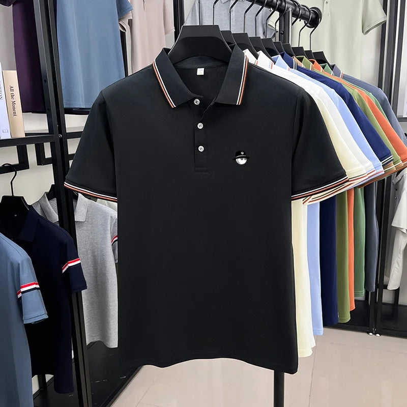 Men's Luxury Printed Polo Shirt, Breathable Short Sleeve Business Casual Tee, Premium Summer Fashion Top